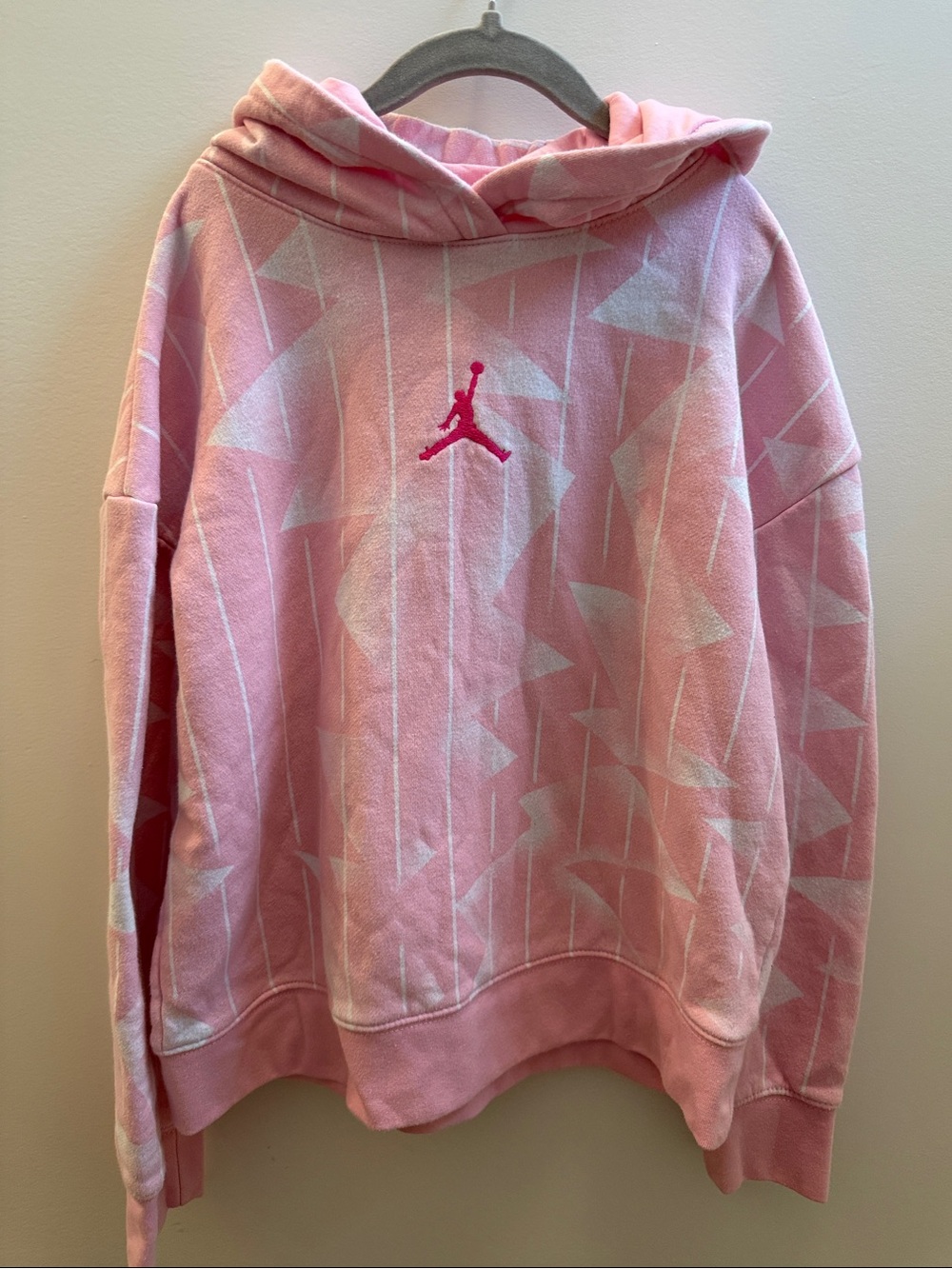Jordan Girls Pink Geometric AOP Pullover Hoodie Size L (12-13 Yrs)
